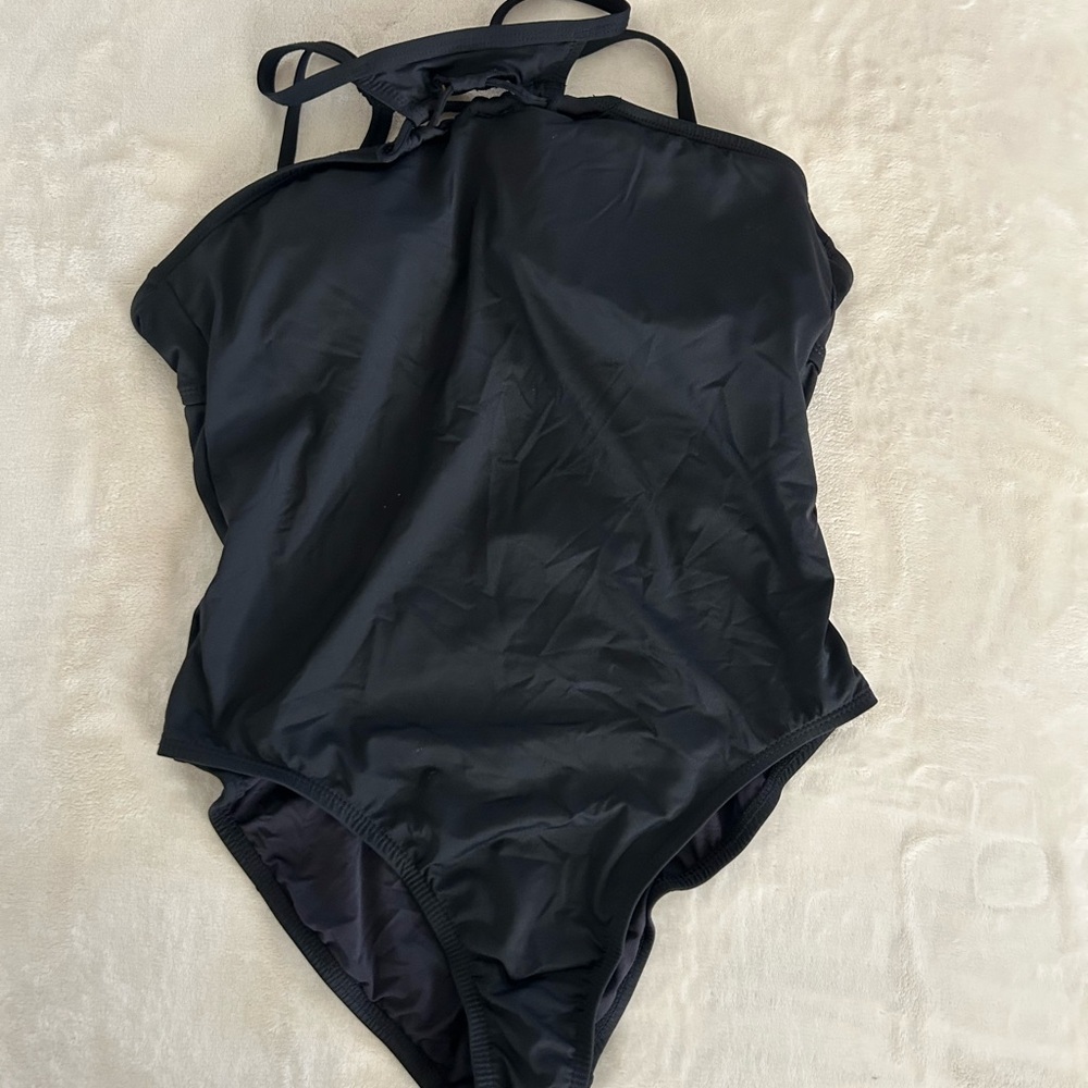 La Blanca Black One-Piece Halter Swimsuit